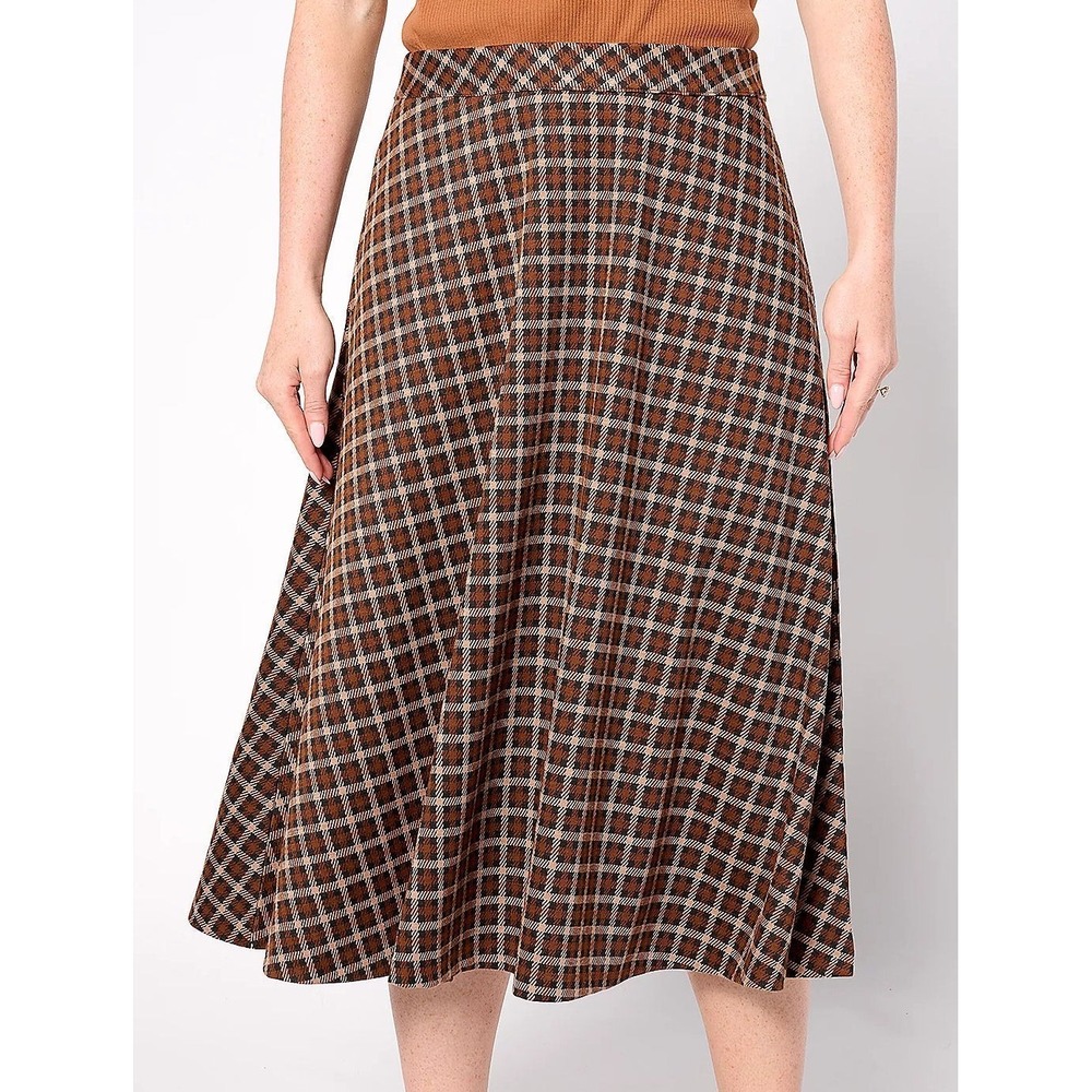 Isaac Mizrahi Live! Women's Estate Yarn Dye Plaid Pull On Midi Skirt - Brown 1X